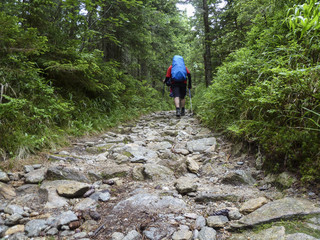 Pilgrim-hiker on a rugged old pilgrim route to Mariazell, Austria