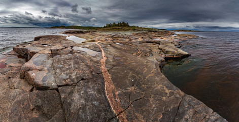 Ladoga lake. Karelia. Islands in Karelia. Rocky islands.
