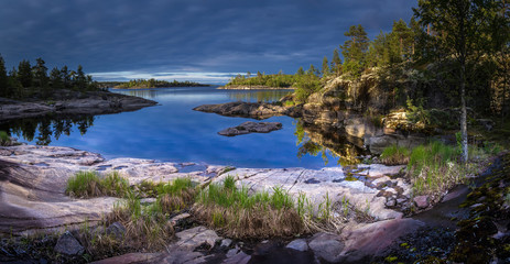 Naklejka na ściany i meble Ladoga lake. Karelia. Islands in Karelia. Rocky islands.