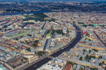 City with a helicopter. Center of St. Petersburg. City from the top. SPb.