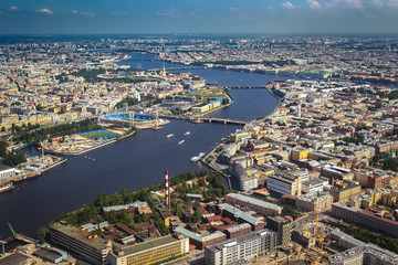 Naklejka premium City with a helicopter. Center of St. Petersburg. City from the top. SPb.