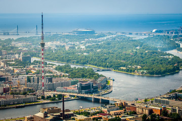 City with a helicopter. Center of St. Petersburg. City from the top. SPb.