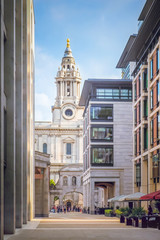Fototapeta na wymiar View of St Paul's Cathedral from Paternoster Square, London, UK.