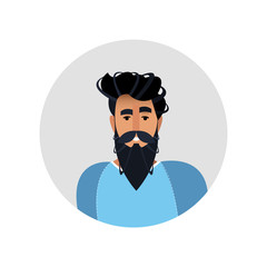 Avatar a young man with a mustache and a beard. Vector illustration of cartoon character on white isolated background.