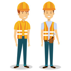 construction workers avatars characters vector illustration design