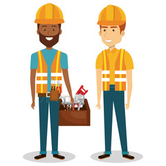 construction workers avatars characters vector illustration design