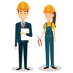 construction workers avatars characters vector illustration design