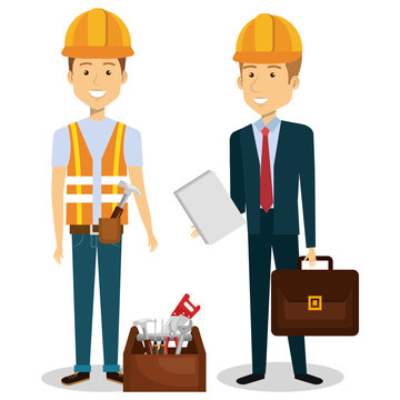 construction workers avatars characters vector illustration design