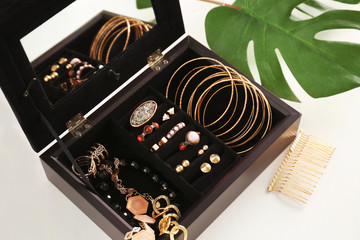 Collection of bijouterie in jewelry box