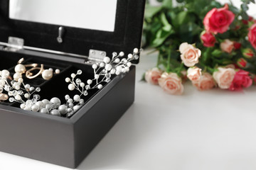 Collection of bijouterie in jewelry box