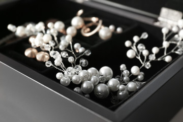 Collection of bijouterie in jewelry box