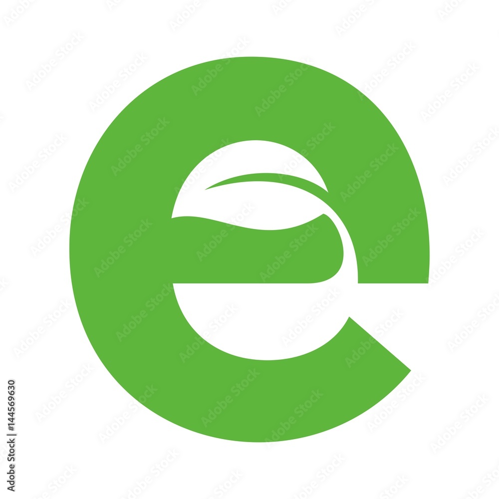 Poster letter e and leaf logo vector.