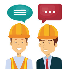 professional construction people characters talking vector illustration design