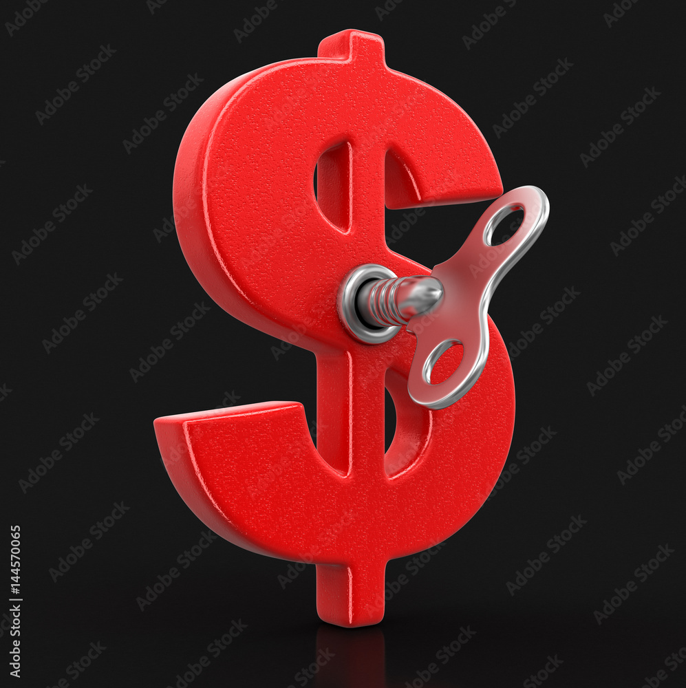 Poster dollar sign with winding key. image with clipping path