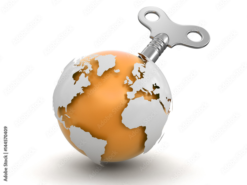 Poster 3d globe with winding key. image with clipping path