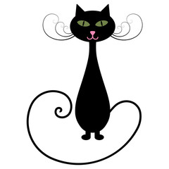 Cartoon black cat on a white background
