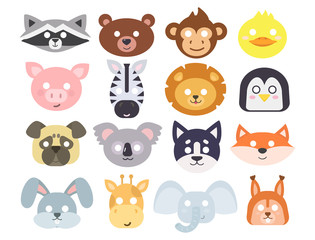 Fototapeta premium Animals carnival mask vector set festival decoration masquerade and party costume cute cartoon head decor isolated celebration vector illustration.