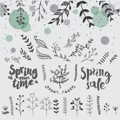 Hand Drawn Spring Floral Vector Elements