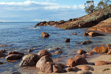 Rocky beach at Sleepy bay, Tasmania, Australia