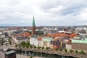 Copenhagen city panorama in summer, Denmark. European city life during summertime.