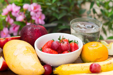 Fresh fruit mix and water for healthy