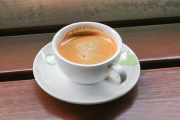 coffee espresso close up on wood background