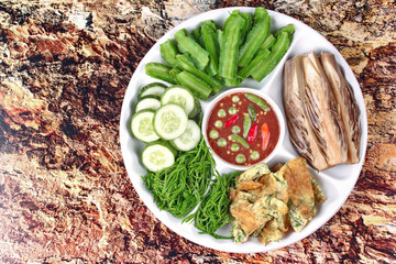 Spicy shrimp paste dip as Nam Prik Kapi