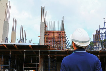 architect engineer check workflow construction in building site