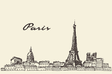 Paris skyline France illustration hand drawn