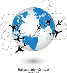 Airplane Travel Around the World Icon, Vector Illustration EPS 10.