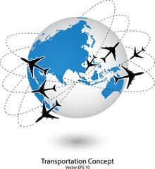Airplane Travel Around the World Icon, Vector Illustration EPS 10.