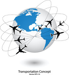 Airplane Travel Around the World Icon, Vector Illustration EPS 10.