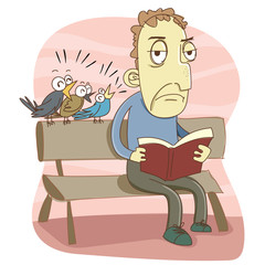 bird making noise while reading.