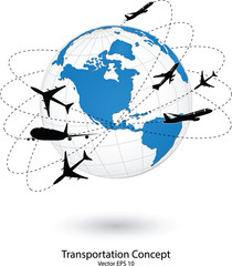 Airplane Travel Around the World Icon, Vector Illustration EPS 10.