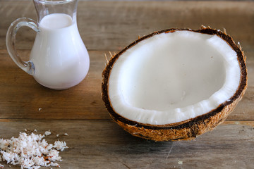 Fresh coconut milk use for drink or make Thai dessert - 144579865