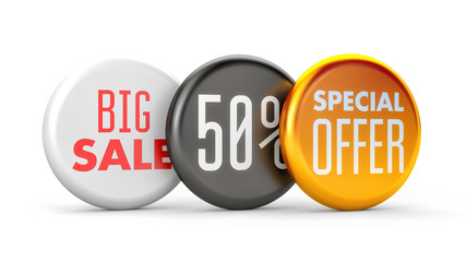 Product promotions. Big sale, special offer and 50% off. 3d illustration