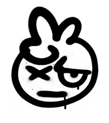 Graffiti doubting emoji sprayed in black on white