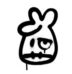 Graffiti sad emoji sprayed in black on white