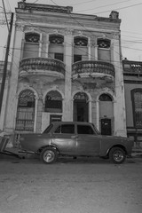 CIENFUEGOS, CUBA - DECEMBER 31, 2016: Vintage classic american car parked in a street