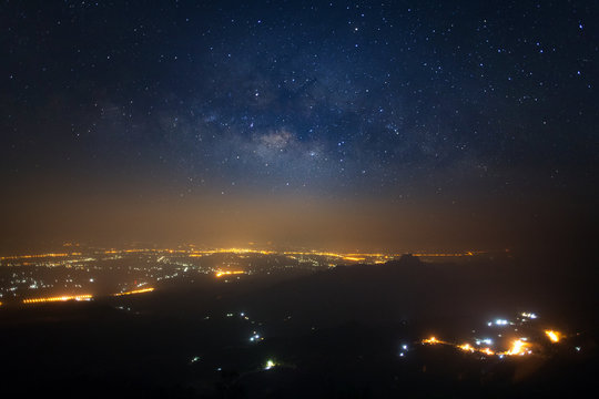 Milky way galaxy at Phutabberk Phetchabun in Thailand.Long exposure photograph.With grain
