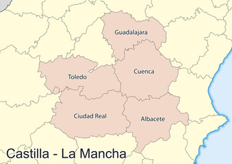 Vector map of the spanish autonomous community of Castilla La Mancha