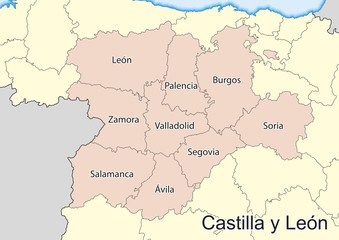 Fototapeta na wymiar Vector map of the spanish autonomous community of Castilla y Leon