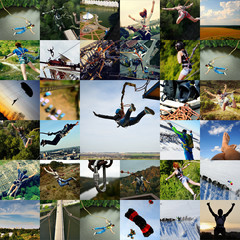 a collage of photos extreme, ropejumping and bungee