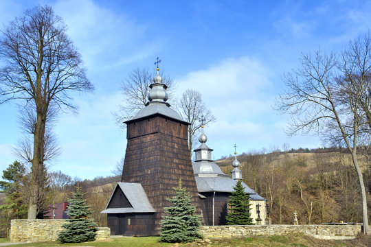 ancient greek catholic wooden  church in Chyrowa near Dukla, Low Beskid, Poland