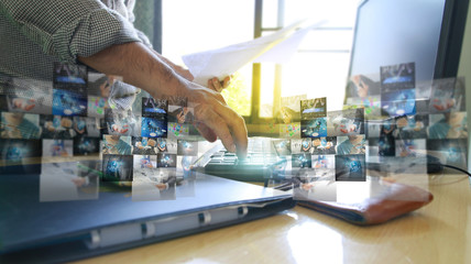 Fototapeta premium Businessman working on virtual screen.business concept