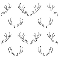 seamless pattern with hand drawn deer horns. forest hunting