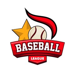 Baseball league logotype with ball, star and firing element