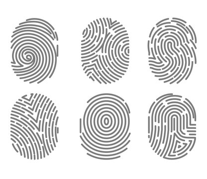 Set of fingerprint types with twisted lines signs isolated vector
