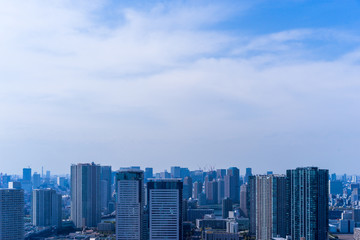 Fototapeta na wymiar Aerial view of city against blue sky. Tokyo.