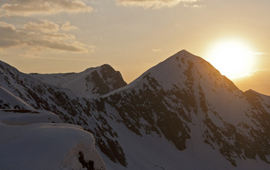 Winter mountain sunset